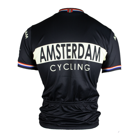 Retro Amsterdam wielershirt zwart - Vintage Fietsshirt
