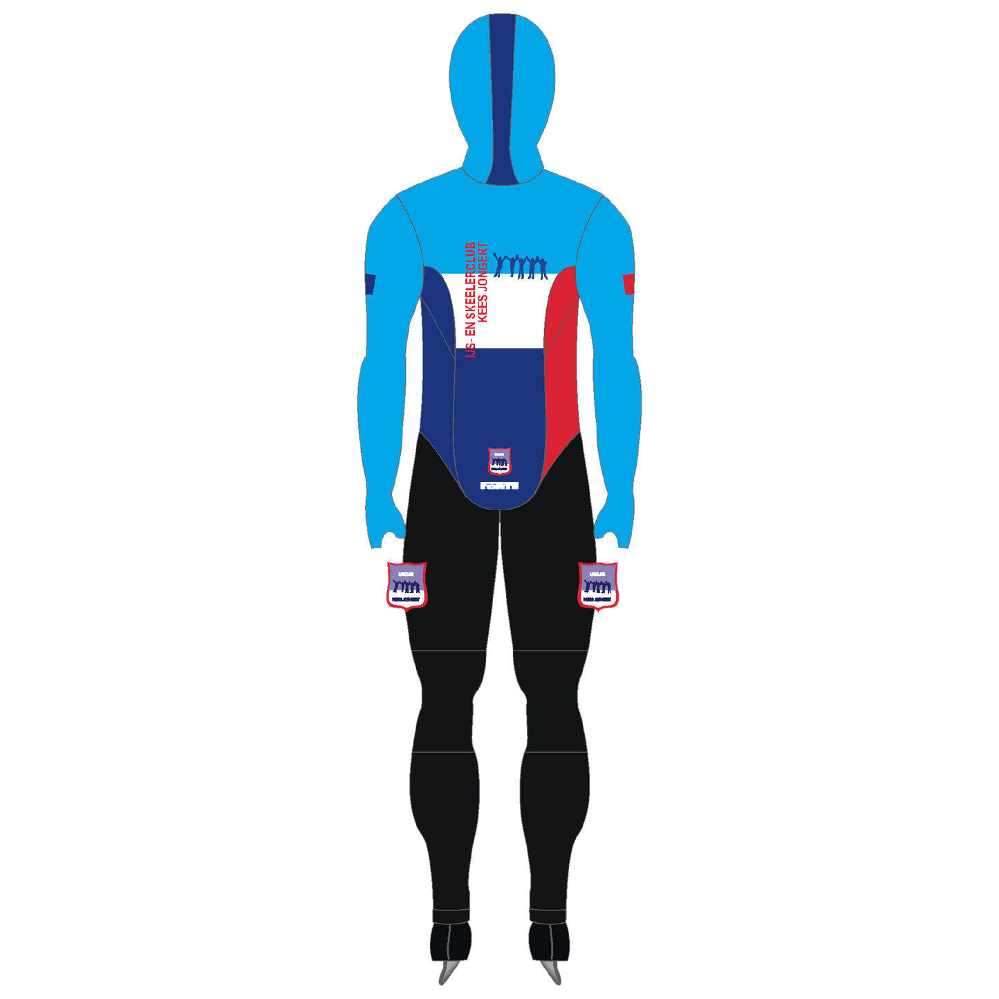 Speedpak lycra IJsclub Kees Jongert – professioneel, strak schaatspak met cap voor maximale snelheid en prestaties op het ijs