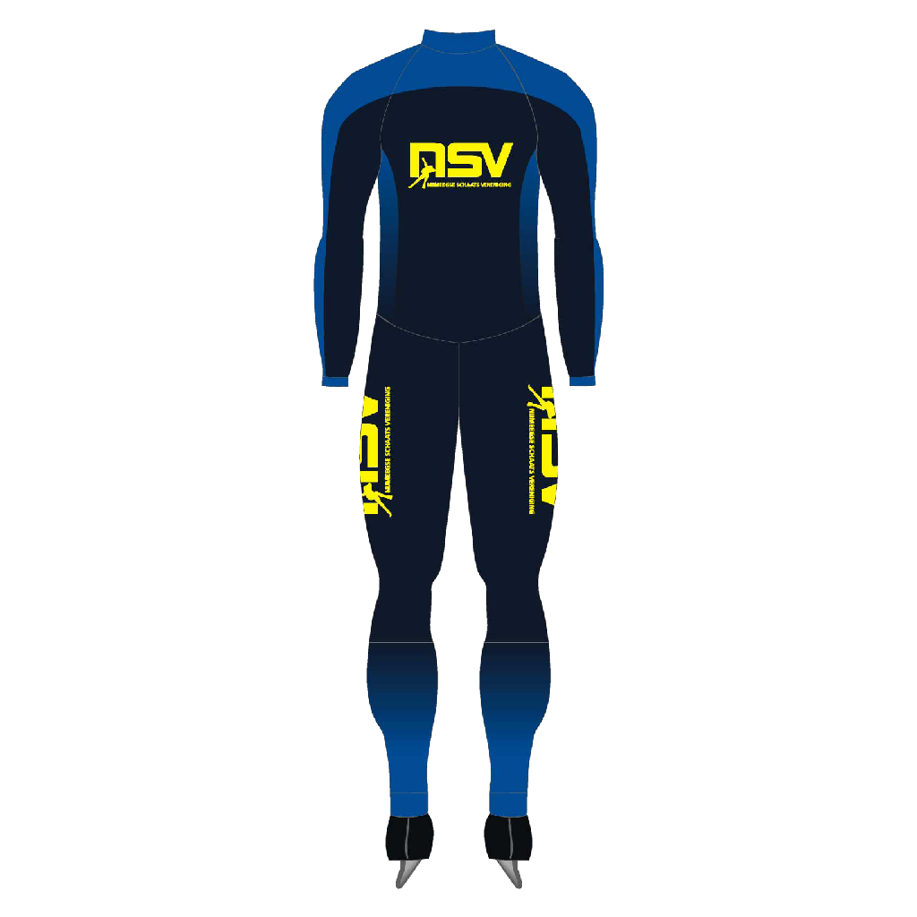 NSV thermo marathonpak voor langebaanschaatsen – warm, strak en isolerend schaatspak van de Nijmeegse Schaatsvereniging, ontworpen voor lange trainingen en wedstrijden in koude omstandigheden - achterkant