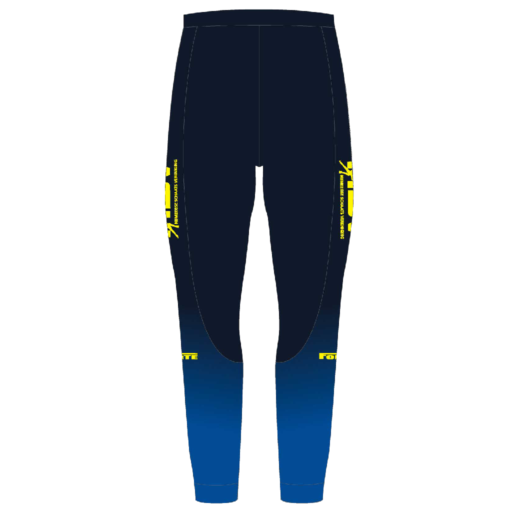NSV thermo ritsbroek voor langebaanschaatsen – warme en praktische schaatsbroek met lange ritsen van de Nijmeegse Schaatsvereniging, ideaal voor snelle warming-up en afkoeling op de ijsbaan - achterkant
