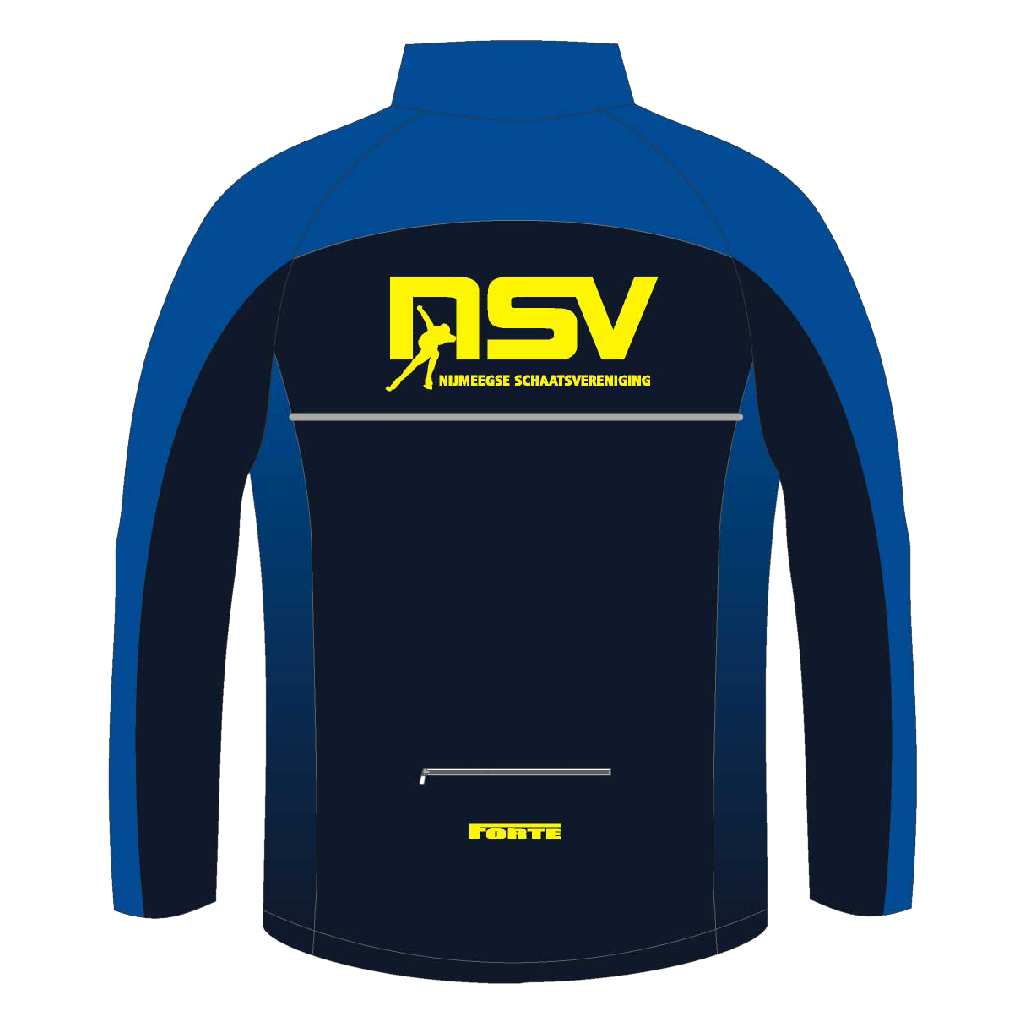 NSV thermojack voor kinderen – warm en winddicht schaatsjack van de Nijmeegse Schaatsvereniging, speciaal ontworpen voor jonge langebaanschaatsers tijdens koude trainingen op de 400-meterbaan - achterkant