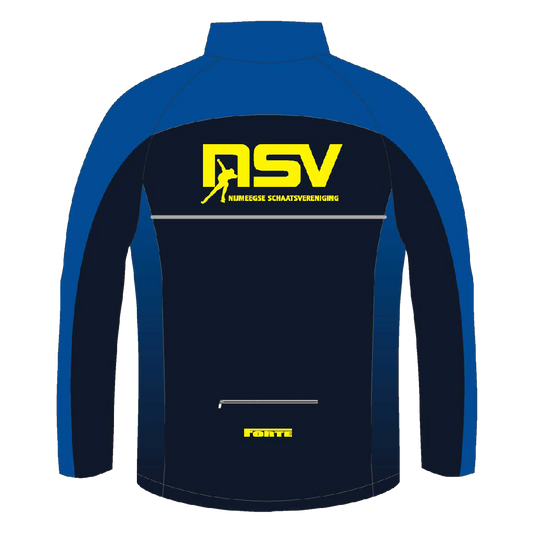 NSV thermojack voor kinderen – warm en winddicht schaatsjack van de Nijmeegse Schaatsvereniging, speciaal ontworpen voor jonge langebaanschaatsers tijdens koude trainingen op de 400-meterbaan - achterkant