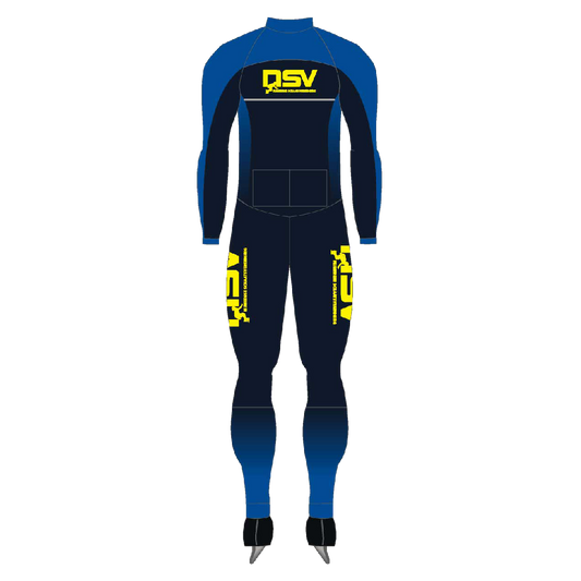 NSV lycra marathonpak voor kinderen – ademend en soepel shorttrack schaatspak van de Nijmeegse Schaatsvereniging, ontworpen voor jonge shorttrackers met focus op comfort en bewegingsvrijheid tijdens trainingen - achter