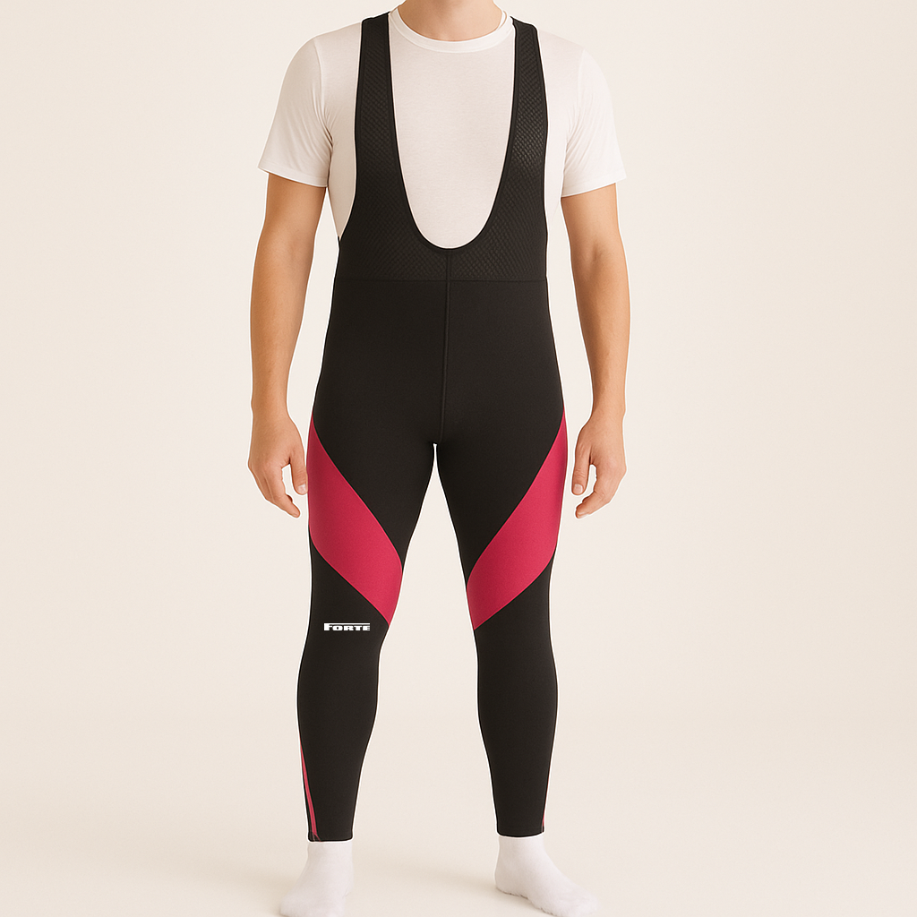 Thermo Salopette voor winteractiviteiten zoals schaatsen, wielrennen, hardlopen - kleur zwart met roze mesh patroon