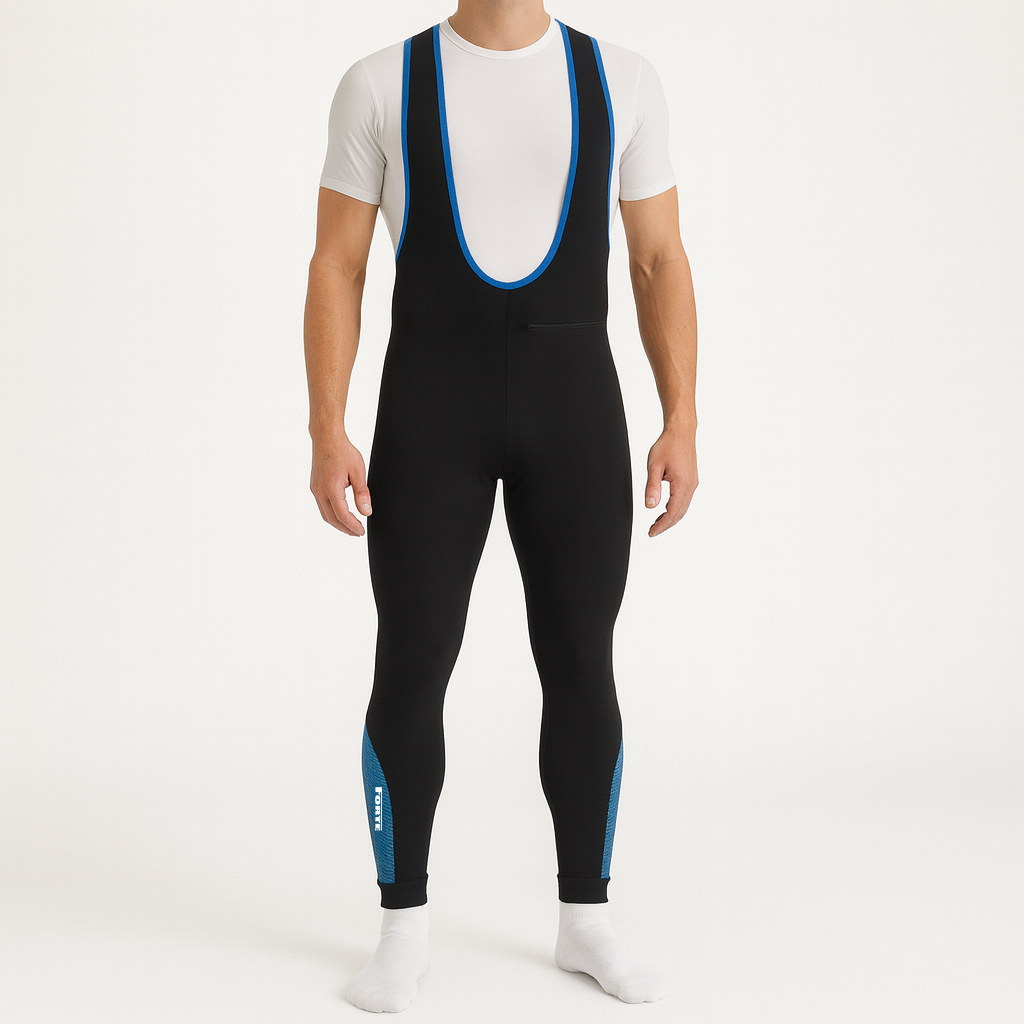 Thermo Salopette voor winteractiviteiten zoals schaatsen, wielrennen, hardlopen - kleur zwart met blauw