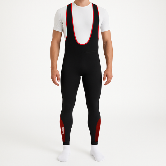 Thermo Salopette voor winteractiviteiten zoals schaatsen, wielrennen, hardlopen - kleur zwart met rood