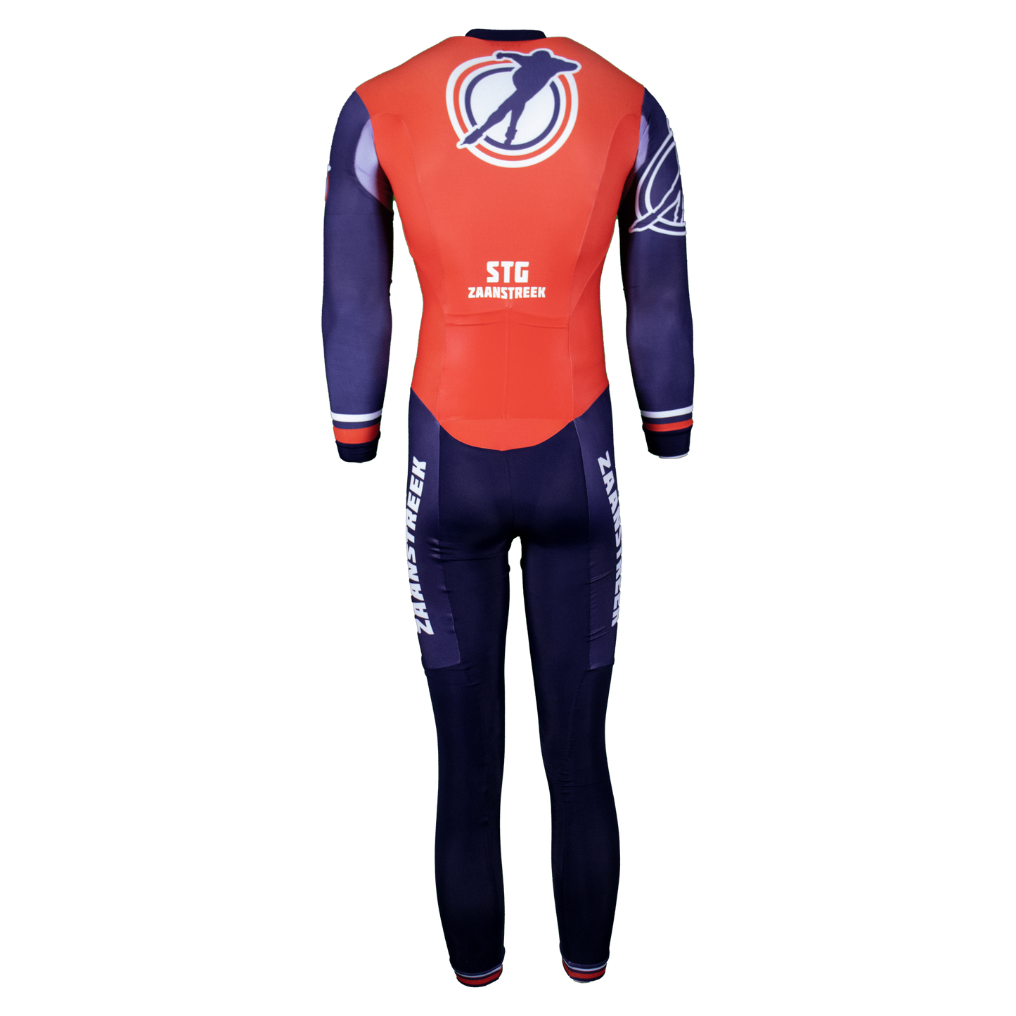 achteraanzicht STG Zaanstreek schaatspak thermo marathonpak clubkleuren schaatsen