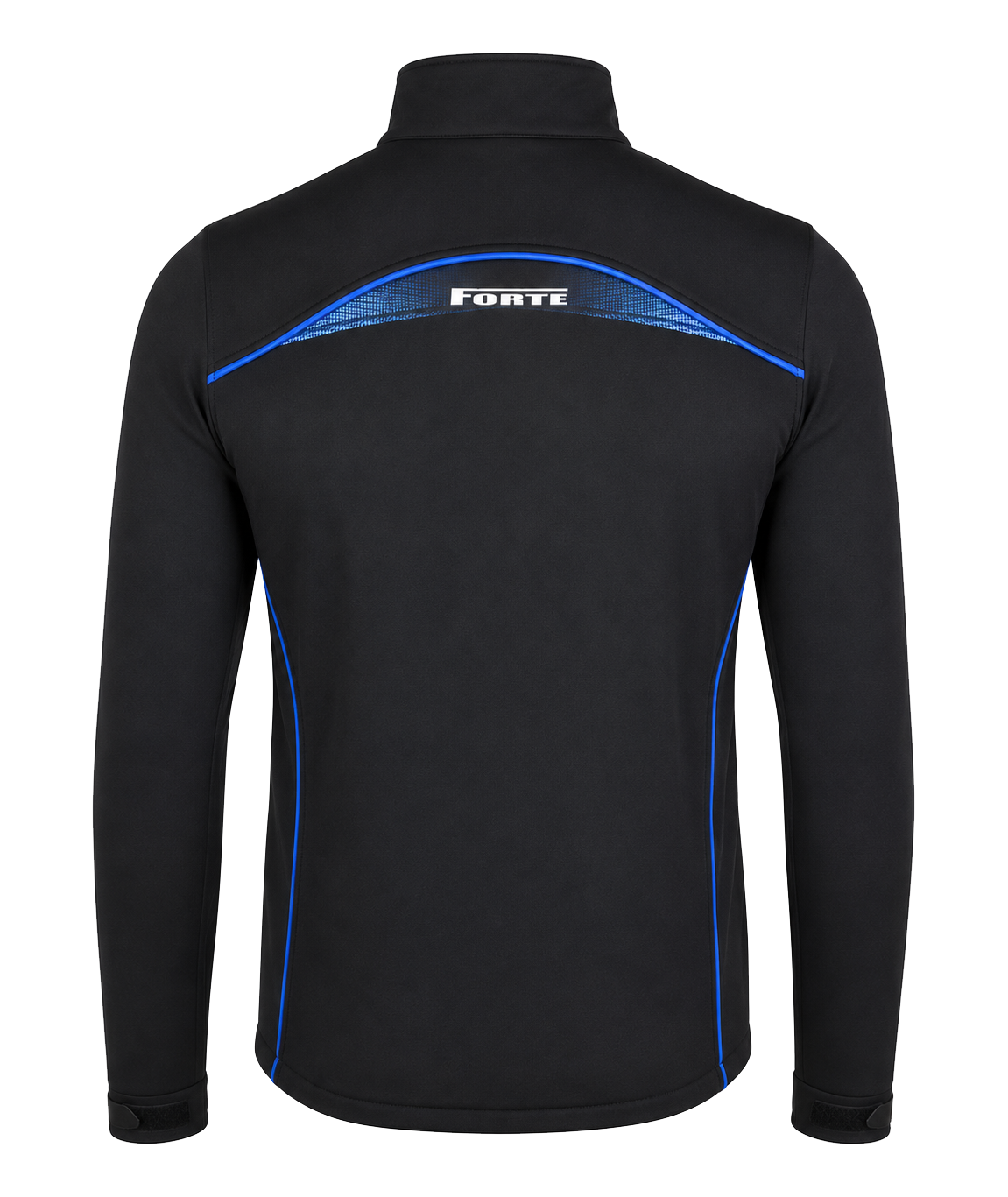 Zwart softshell jas sportjack met winddicht en comfortabel ontwerp achterkant