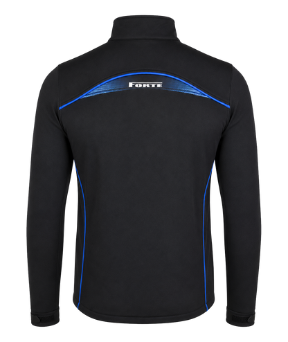 Zwart softshell jas sportjack met winddicht en comfortabel ontwerp achterkant