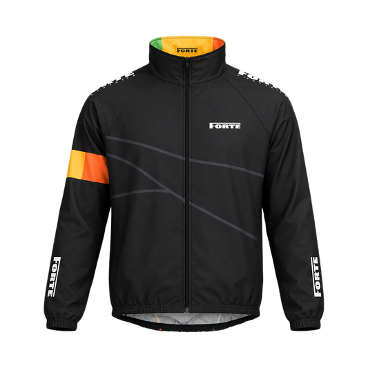 Zwart windjack wielrennen met lichtgewicht stof en comfortabele race fit voor heren en dames