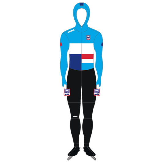 Speedpak lycra IJsclub Kees Jongert – professioneel, strak schaatspak met cap voor maximale snelheid en prestaties op het ijs