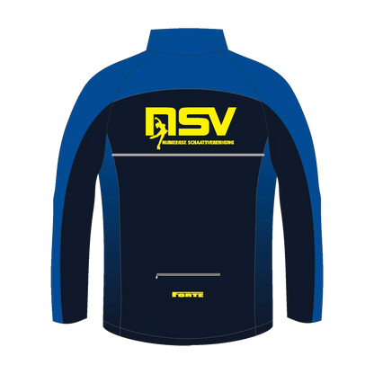 "NSV thermojack voor kunstrijden – elegant en warm schaatsjack van de Nijmeegse Schaatsvereniging, ontworpen voor figuurschaatsers die trainen in koude ijsbanen met behoud van bewegingsvrijheid - achterkant