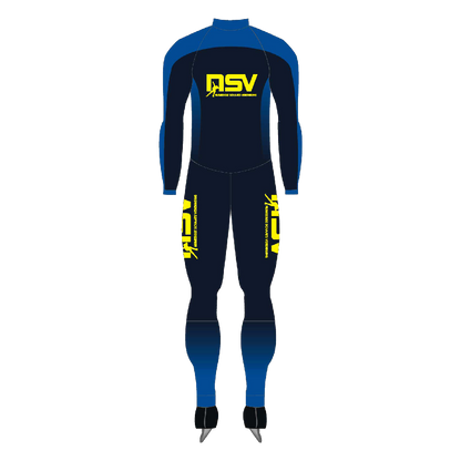 NSV lycra marathonpak voor langebaanschaatsen – lichtgewicht, ademend en strak schaatspak van de Nijmeegse Schaatsvereniging, ontworpen voor maximale snelheid en comfort tijdens lange trainingen en wedstrijden - achterkant