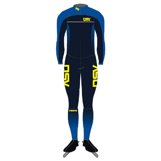 NSV lycra marathonpak voor kinderen – ademend en soepel shorttrack schaatspak van de Nijmeegse Schaatsvereniging, ontworpen voor jonge shorttrackers met focus op comfort en bewegingsvrijheid tijdens trainingen