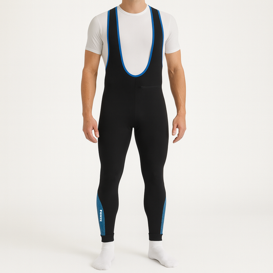 Thermo Salopette voor winteractiviteiten zoals schaatsen, wielrennen, hardlopen - kleur zwart met blauw