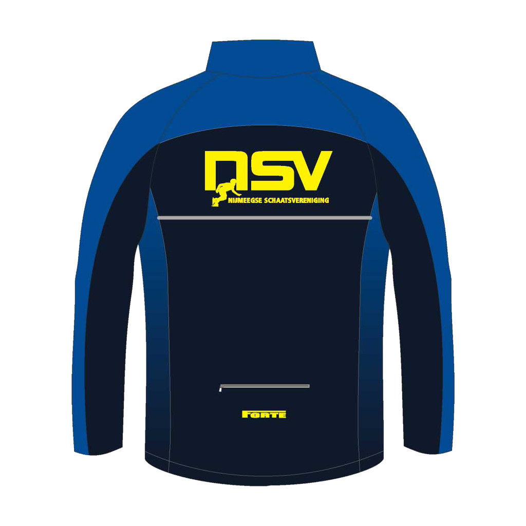 NSV thermojack voor shorttrack – warm, ademend en winddicht schaatsjack van de Nijmeegse Schaatsvereniging, perfect voor training en warming-up op het ijs - foto achter