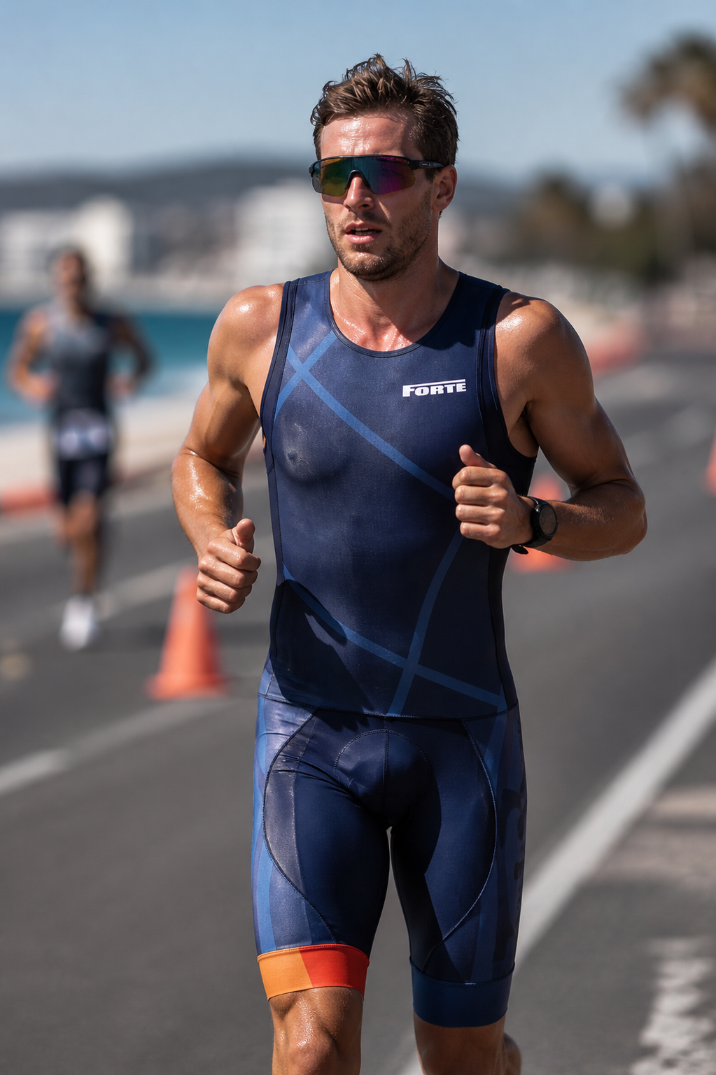 Triathlonpak - wedstrijdpak triatlon voor zwemmen wielrennen en hardlopen - dempende zeem